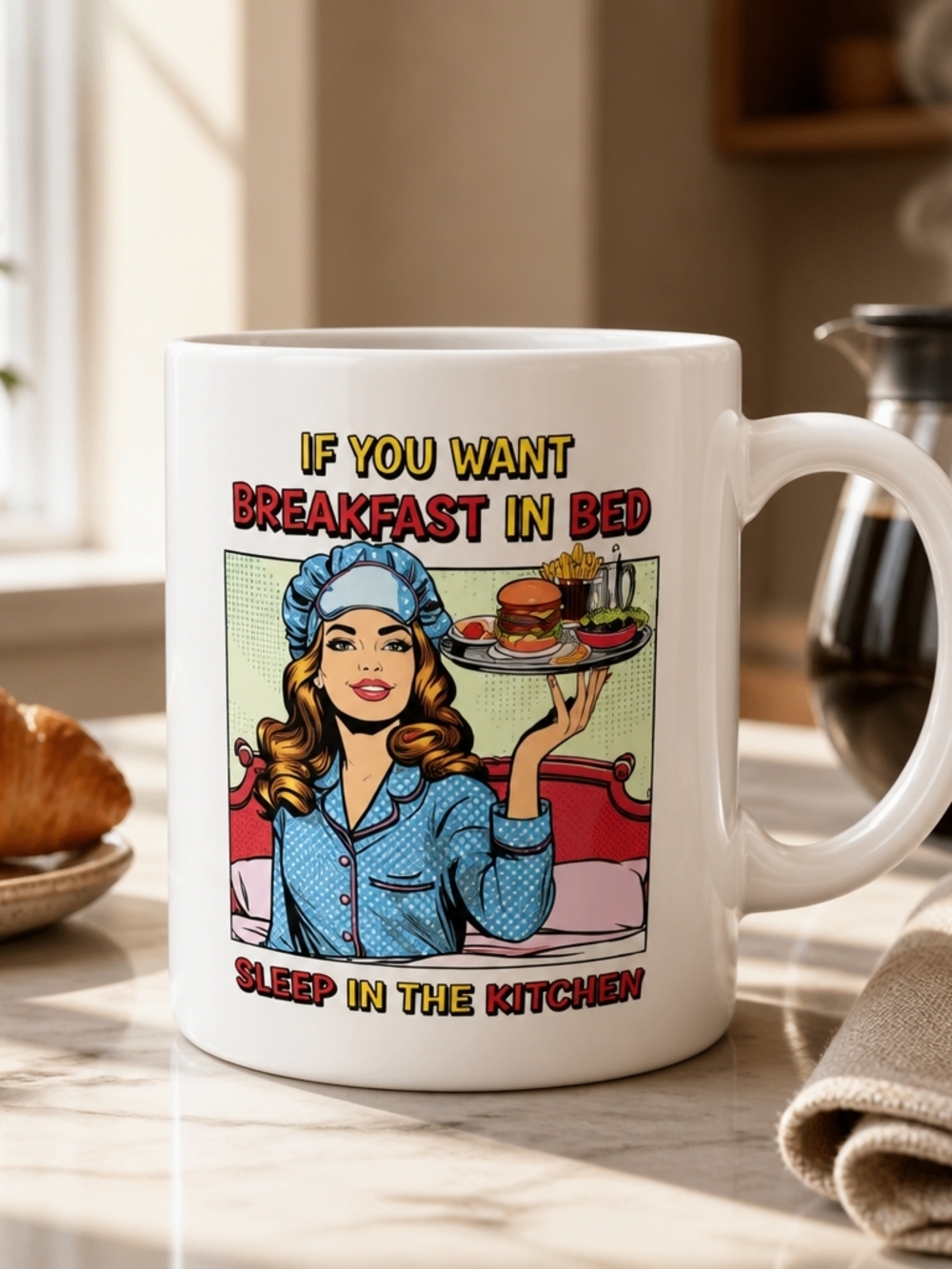 Comic Style Breakfast In Bed Mug - White